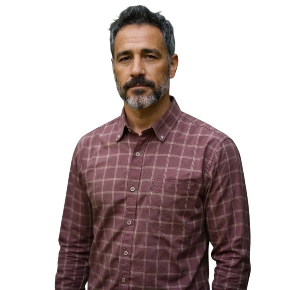 Arrow Men's Button Down Shirt S 14-14.5 Burgundy Red Check Collared Long Sleeve
